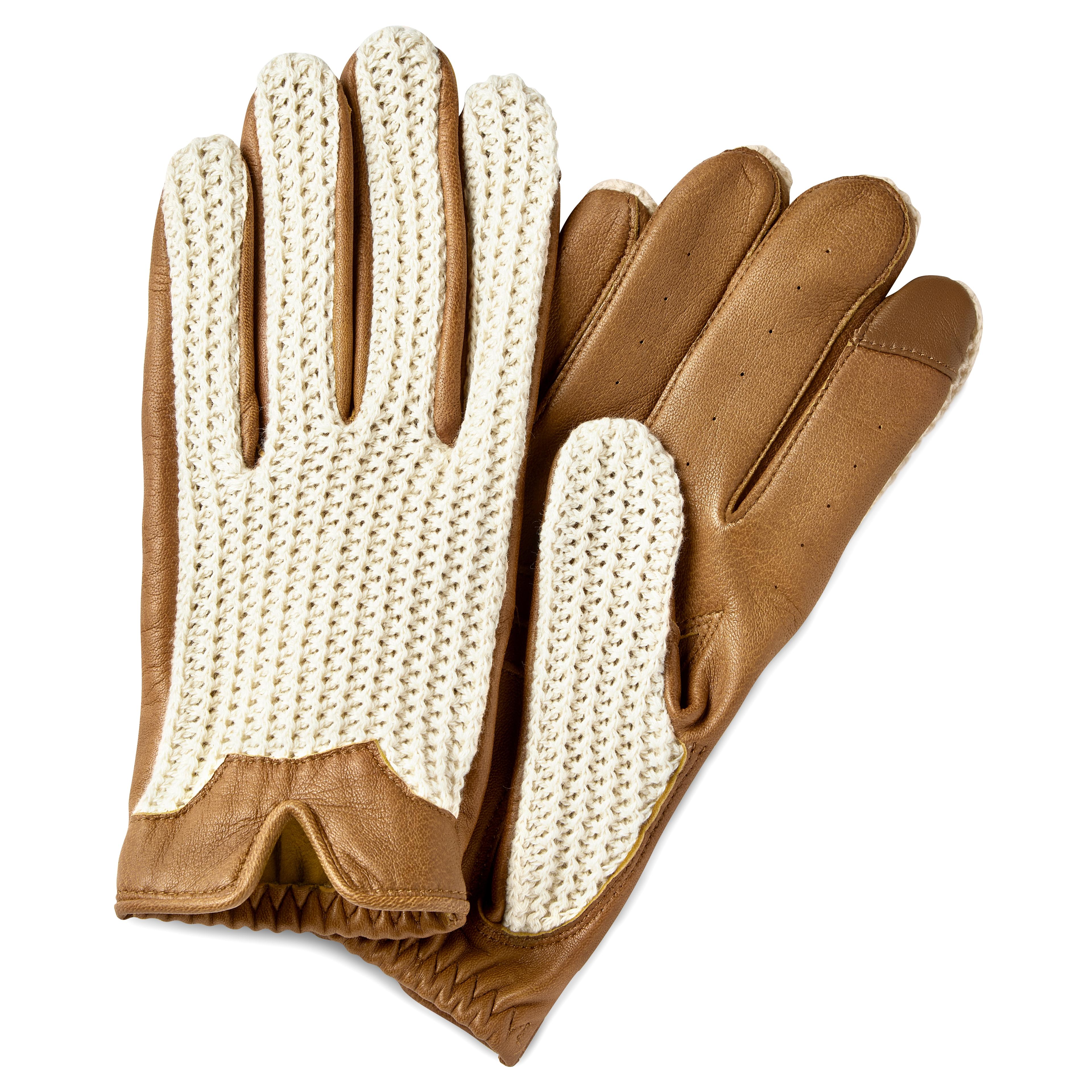 Fawler Tan and Ivory Touchscreen Sheep Leather Driving Gloves