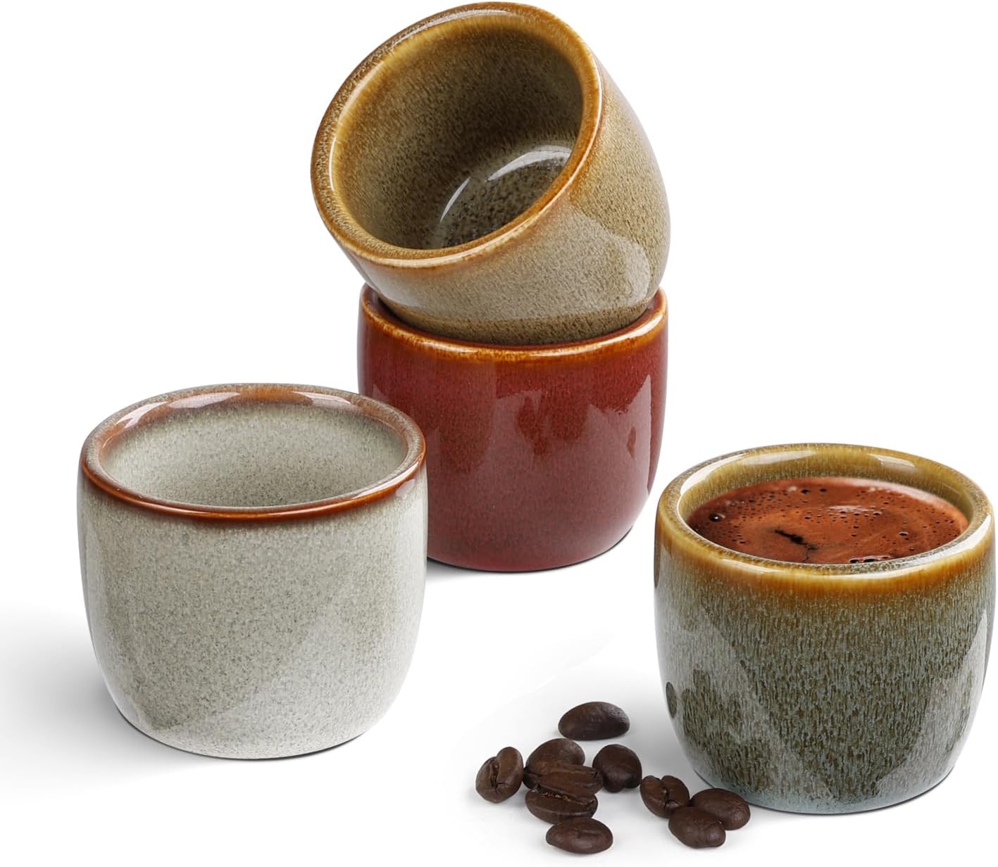 ZEBERBO Double Wall Glazed Ceramic Espresso Cups Set of 4