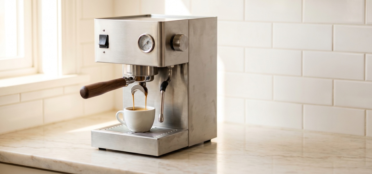 Espresso machine pulling a rich golden shot