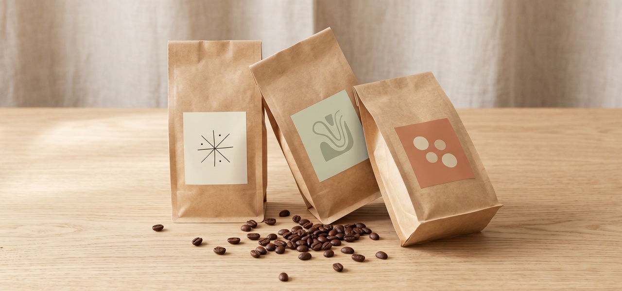 Freshly roasted specialty coffee beans in a bag
