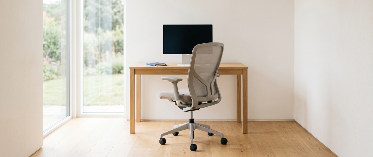 Ergonomic home office desk and chair setup